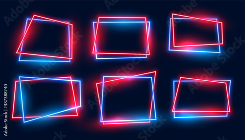 geometric rectangular neon frames set in red and blue colors