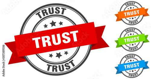 trust stamp. round band sign set. label