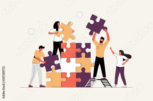 Business concept. Team metaphor. people connecting puzzle elements. Vector illustration flat design style.
