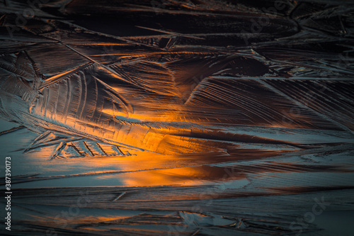 Colorized factured ice in sunset colors