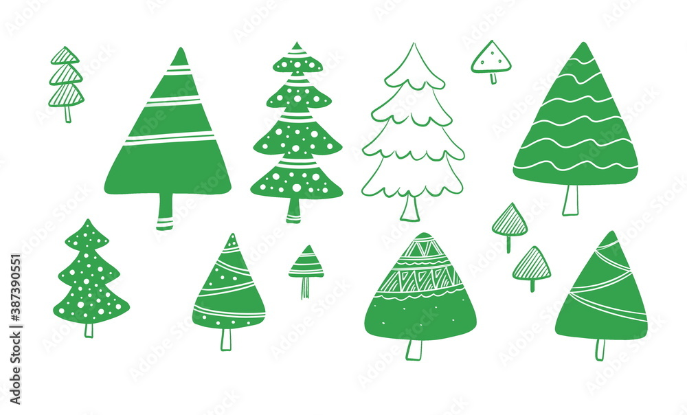 Set of decorative christmas trees on white background Set of decorative christmas trees on white background