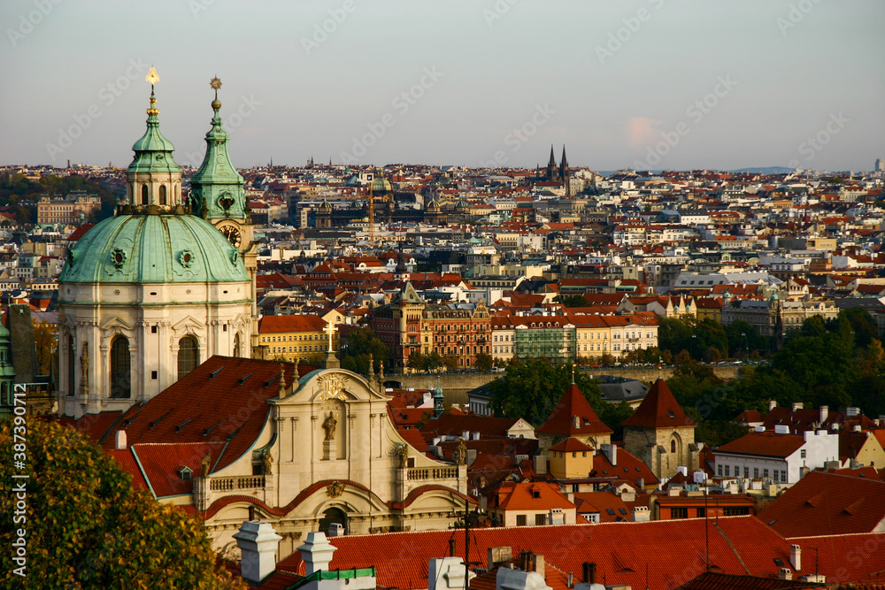 View of Prague old town from Church of Saint Nicholas in the Lesser Town