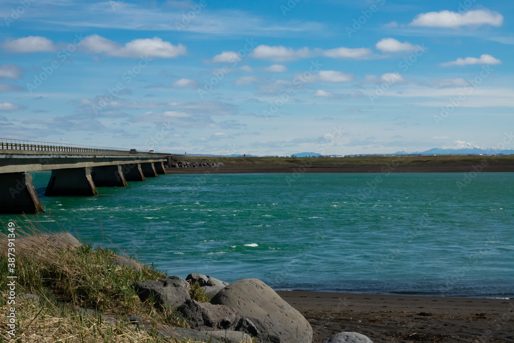 Islande, pont et lac olfusa, Eyrarbakkavegur