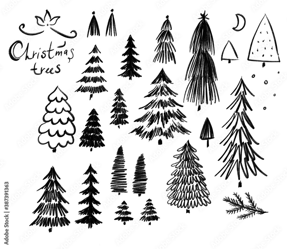 Obraz premium Set of decorative christmas trees on white background