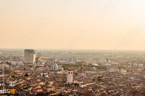 Skyline of Brescia from the Castle at the sunset. Roman ancient castle. Lombardy region of Italy. © Giampaolo