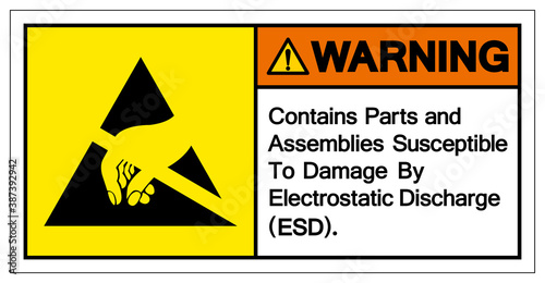 Warning Contains Parts and Assemblies SusceptibleTo Damage By Electrostatic Discharge (ESD). Symbol Sign, Vector Illustration, Isolated On White Background Label .EPS10