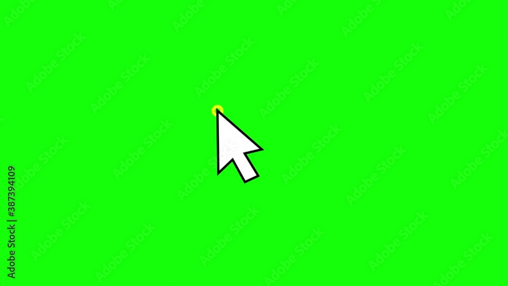Animated symbol of arrow cursor. Mouse click symbol with spark. Technology and Internet icons animation. Flat illustration isolated on green background. Chroma key.