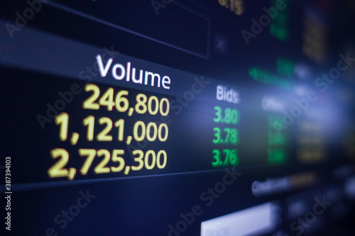 Stock exchange market graph on screen monitor. Economic and financial concept.