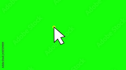 Animated symbol of arrow cursor. Mouse click symbol with spark. Technology and Internet icons animation. Flat illustration isolated on green background. Chroma key. photo