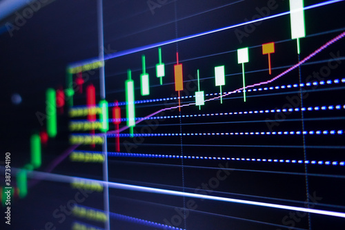 Stock exchange market graph on screen monitor. Economic and financial concept.