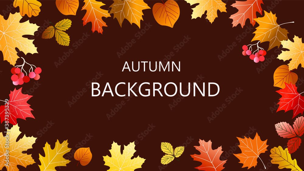 Vector abstract horizontal background with autumn elements, shapes, plants. Background for promo poster and frame leaflet or web banner Vector abstract horizontal background with autumn elements, shapes, plants. Background for promo poster and frame leaflet or web banner