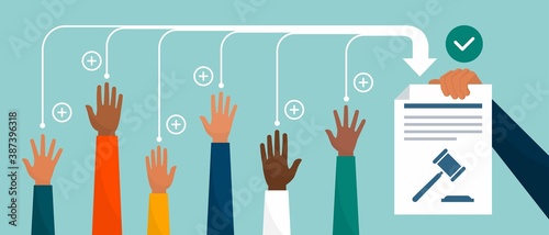 Group of diverse people starting a class action together