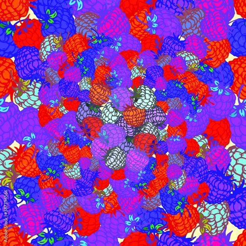 Various berries. Square frame made of colored berries. Place for your text. Seamless pattern.