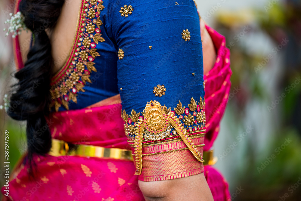 colorful silk saree , bride , traditional Hindu wedding , India	