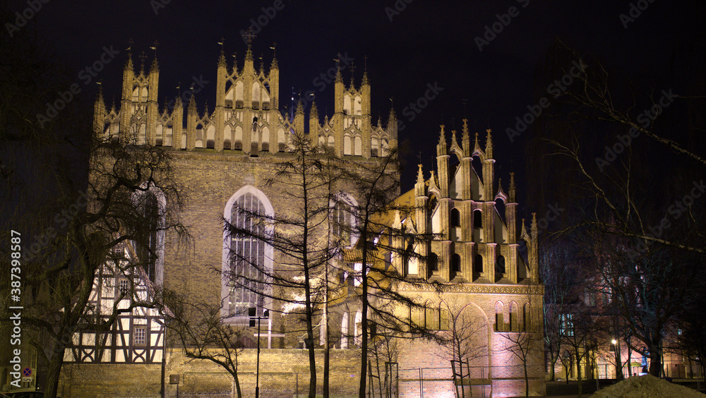 Historical Gothic Church at Night in Gdansk Poland