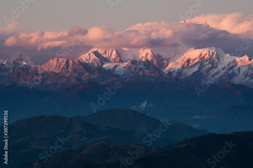 Kanchenjunga mountain sunset view from Sandakphu trek  Singalia National Park  India