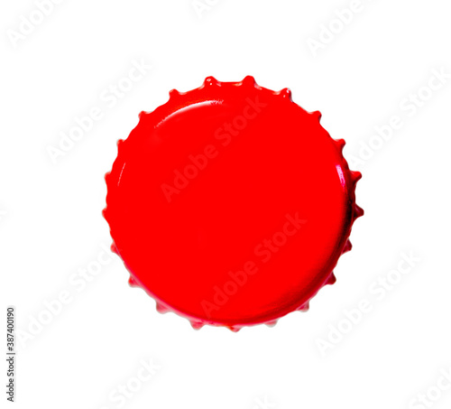 Close up of red soda cap, on white background.