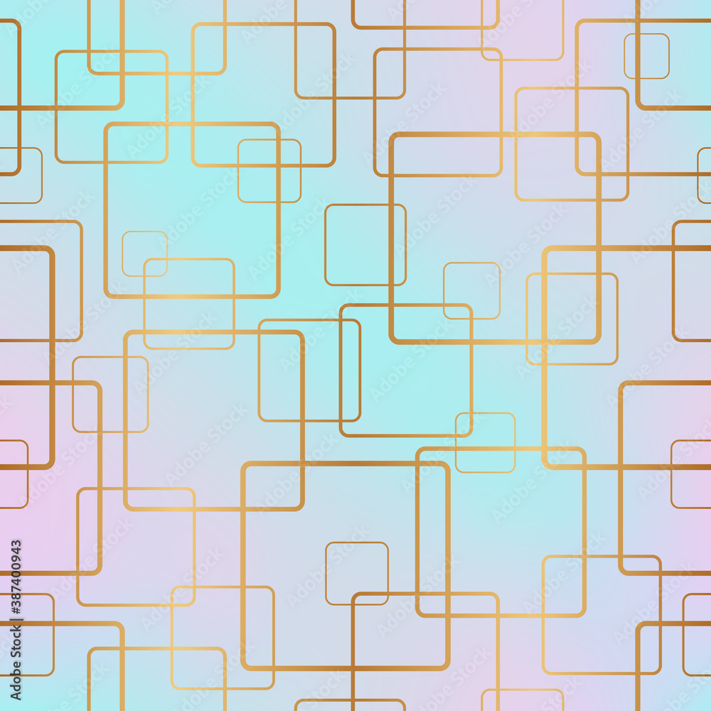Vector seamless pattern. Geometric square shapes. Background pastel colors with gold rounded squares. Abstract golden geometric dynamic pattern for design prints Vector seamless pattern. Geometric square shapes. Background pastel colors with gold rounded squares. Abstract golden geometric dynamic pattern for design prints