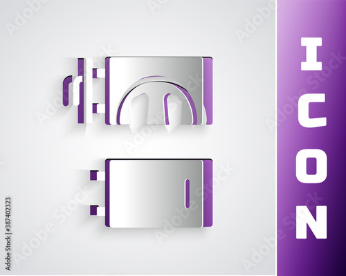 Paper cut Crematorium icon isolated on grey background. Paper art style. Vector.