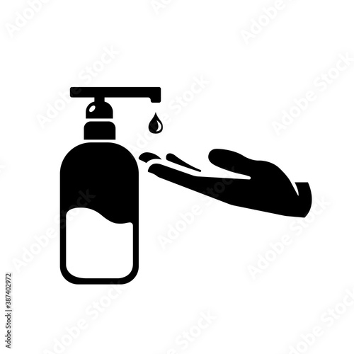 Use Hands Sanitizer Black Icon,Vector Illustration, Isolated On White Background Label. EPS10