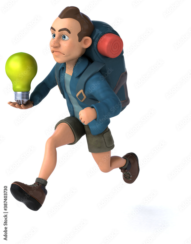 Fun illustration of a 3D cartoon backpacker Fun illustration of a 3D cartoon backpacker