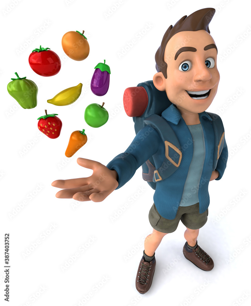 Fun illustration of a 3D cartoon backpacker Fun illustration of a 3D cartoon backpacker