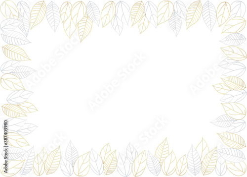 Christmas frame illustration of gold and silver leaves.