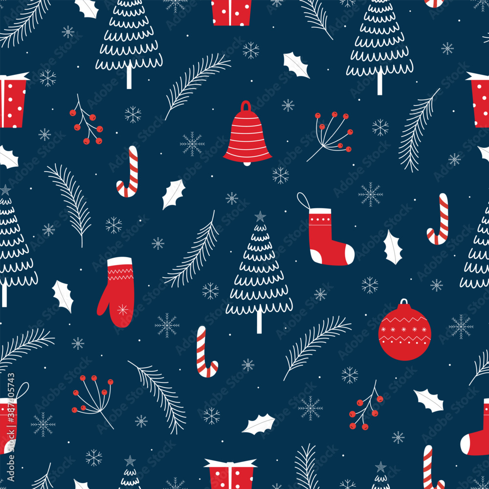 Seamless pattern Christmas background with gifts and Christmas tree ...