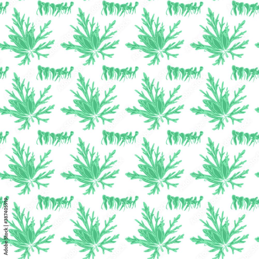 Aconite leaf and roots on a white background seamless pattern. Vector
