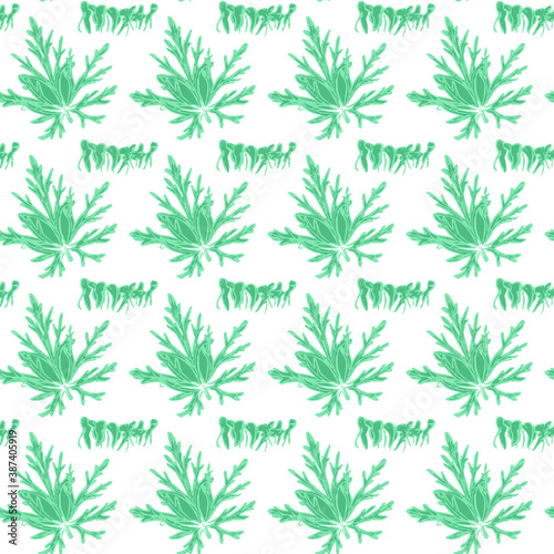 Aconite leaf and roots on a white background seamless pattern. Vector