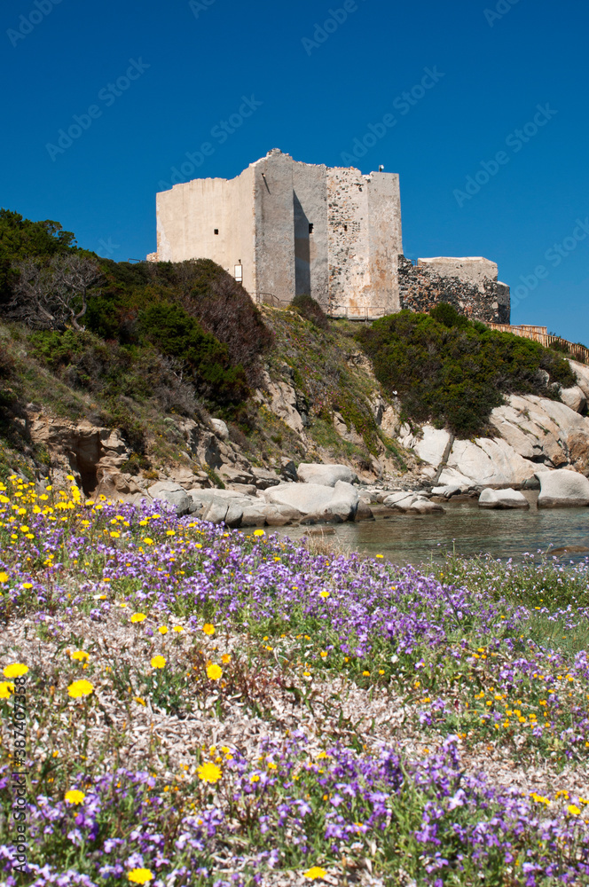 Fortezza vecchia, harbor's beach, Villasimius, Cagliari, Sardinia, Italy, Europe