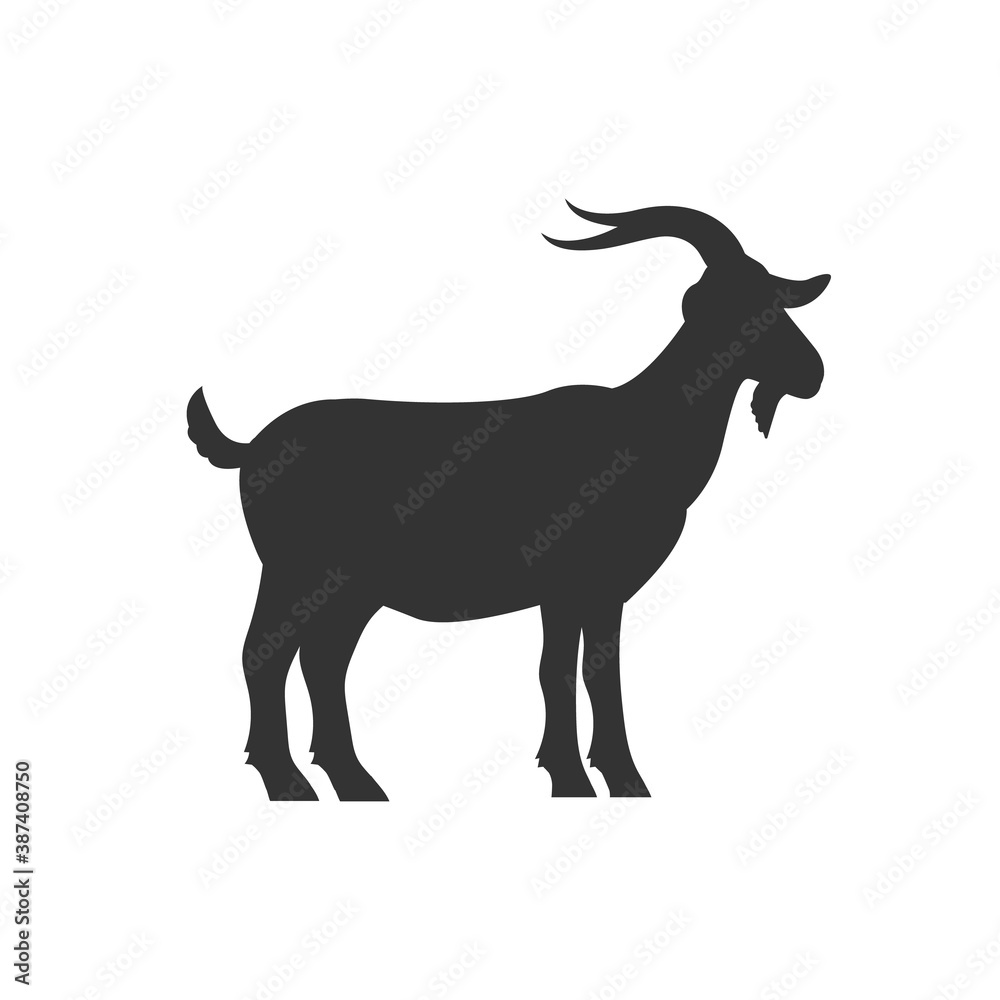 Goat animal farm isolated on white background.
Goat silhouette icons. Vector stock