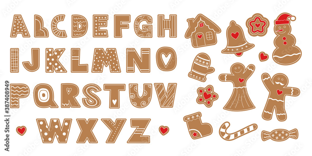 A set of ginger biscuits. Alphabet. A set of ginger biscuits. Alphabet.