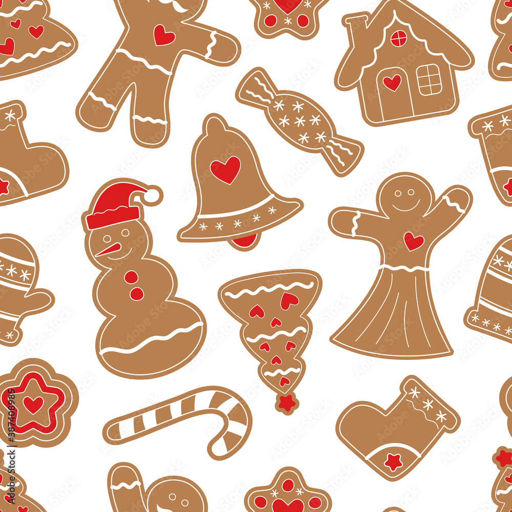 Seamless pattern with ginger biscuits.