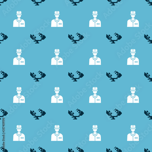 Set Wrecked oil tanker ship and Oilman on seamless pattern. Vector.