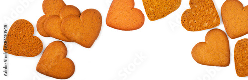 Heart cookie isolated on white. Panorama.