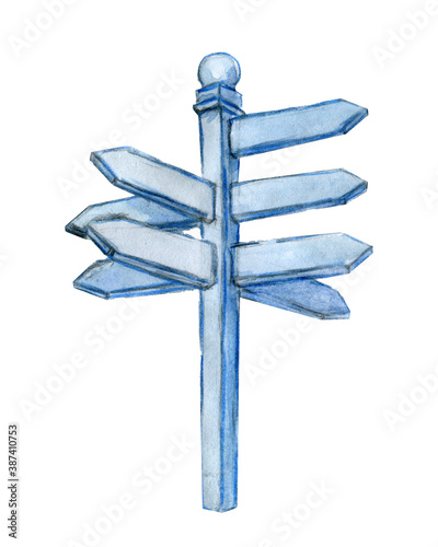 Single hand drawn blue signpost photo