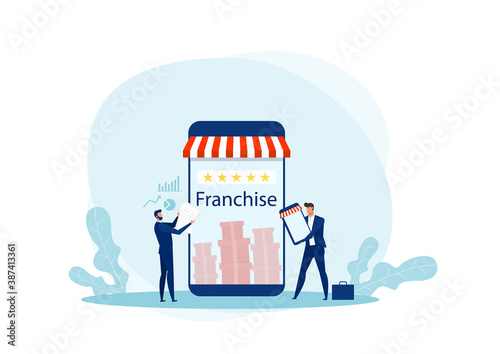 Businessman offer promote franchise to customer for investment illustrator