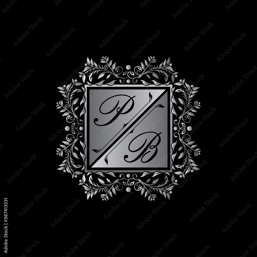 Golden floral badge with P and B uppercase letters. Vector letter stamp for wedding, greeting cards, invitations design. Golden floral badge with P and B uppercase letters. Vector letter stamp for wedding, greeting cards, invitations design.