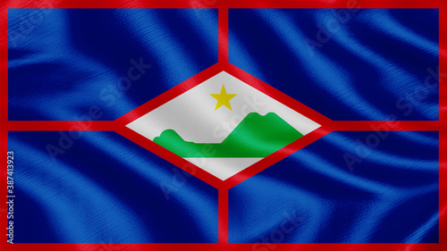 Flag of Sint-eustatius. Realistic waving flag 3D render illustration with highly detailed fabric texture.