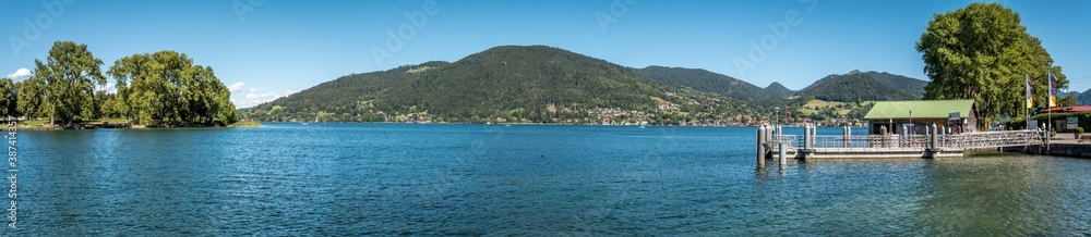 Lake Tegernsee - Bavaria - Germany, panoramic summer view across the famous lake from Bad Wiessee to Tegernsee city and St Quirin (Gmund)