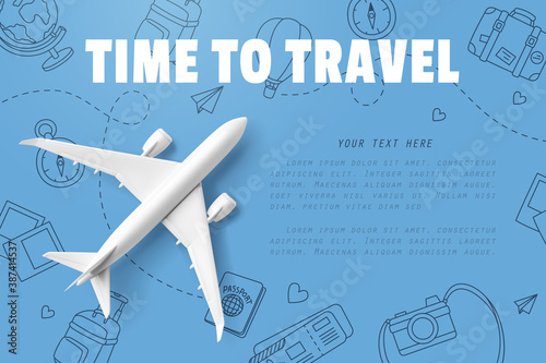White airplane top view mockup for travel business promote
