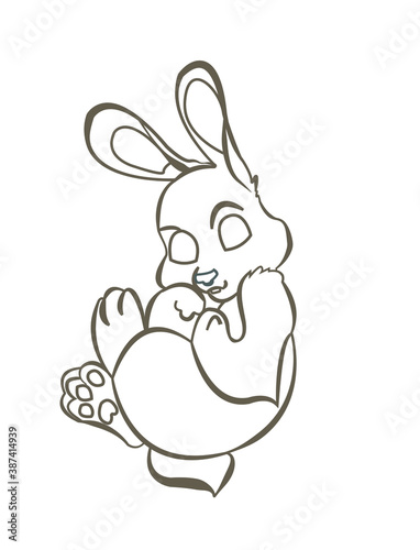 Vector image of the outline of a funny bunny on a white background