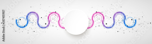 Technical background with plexus effect and wave made of techno circles.