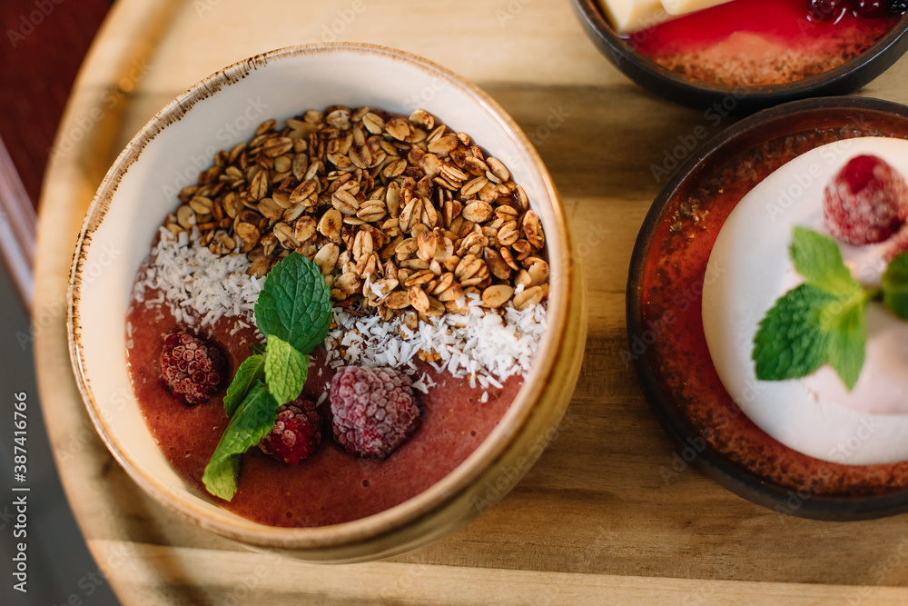 bowl of muesli with berries bowl of muesli with berries