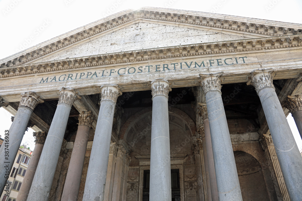 Wide facade of very ancient building called PANTHEON