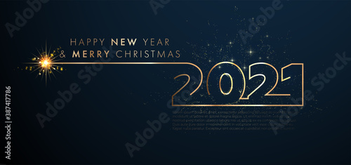 Happy new 2021 year! Luxury elegant gold design template for minimalistic holiday invitations. Eps10 vector illustration