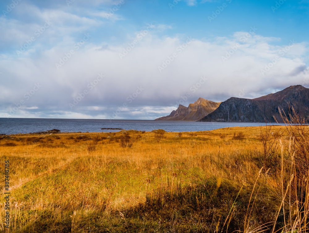 Φωτογραφία Wyspa Flakstadøya nalerząca do Archipelagu Lofoty w okręgu Nordland w Norwegii