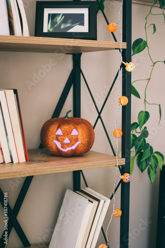 Halloween glitter pumpkin home decor corner design