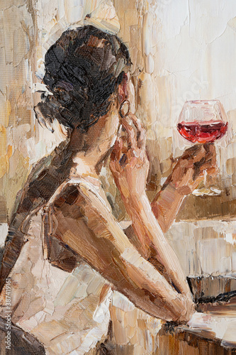 Canvas Print Beautiful attractive young woman  holding a glass of wine